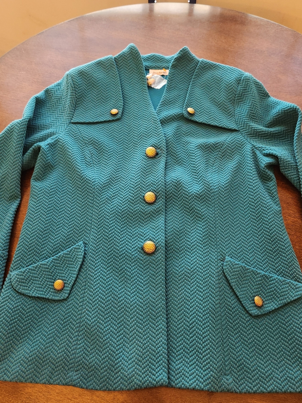 Joan Rivers Teal Textured Blazer with Gold Buttons